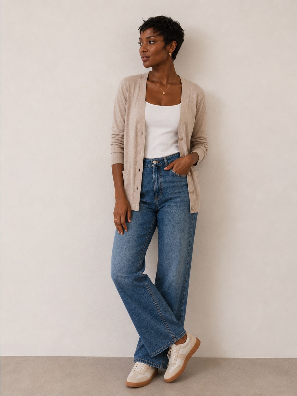 LOFT Beige Open-Front Lightweight Cardigan with Buttons